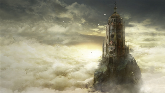 Tower on a cliff in the clouds