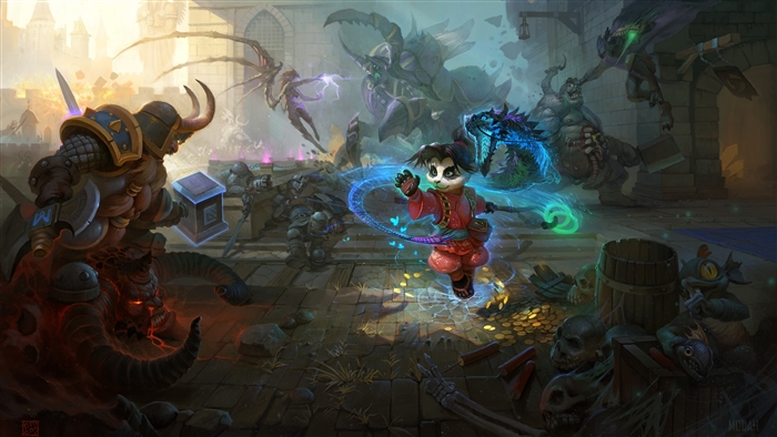 Pandaren Warrior and Demons in Battle