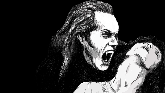 Vampire attacking a woman