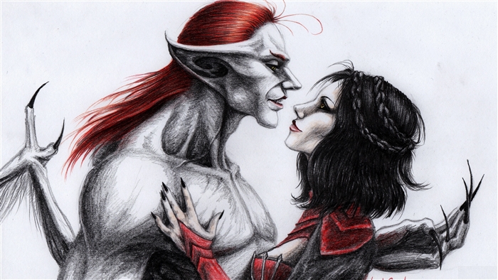 4K drawing of a vampire and a woman