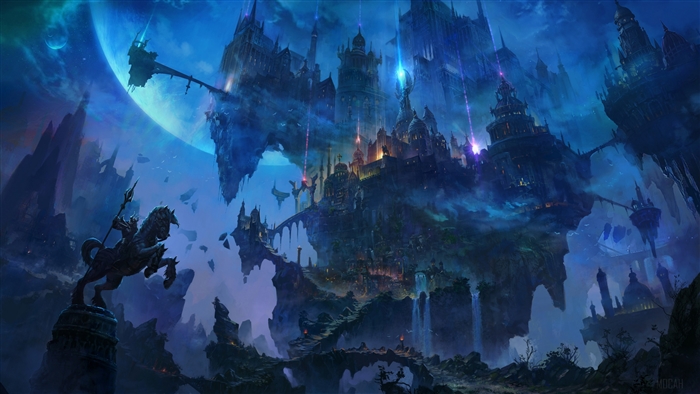 Floating castles and a statue of a knight on horseback