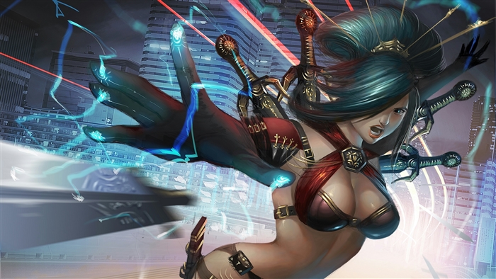 4K Cyberpunk Woman with Swords