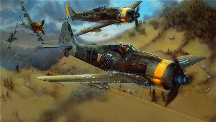 German Focke-Wulf Fw 190 fighter planes in flight