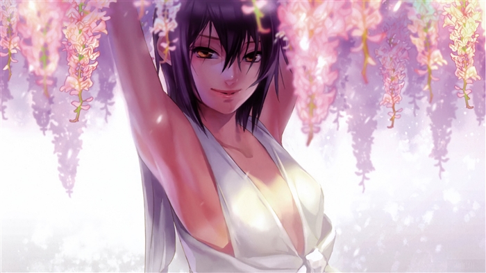 Anime girl with wisteria