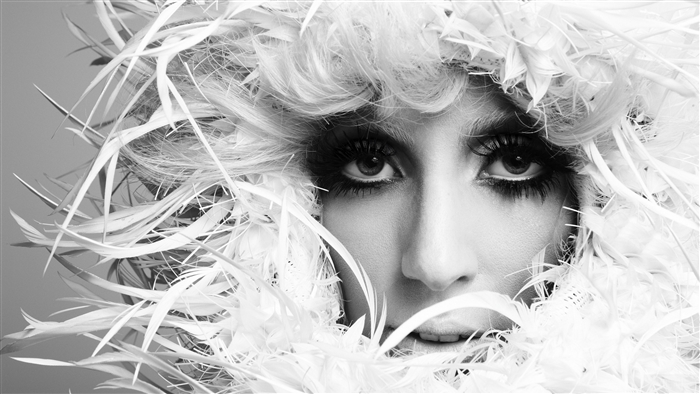 Lady Gaga with white feathers and dramatic makeup 4K