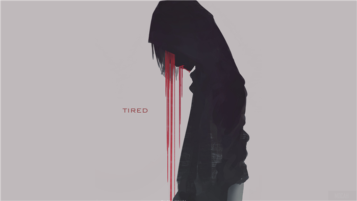 Tired Hooded Figure with Red Tears 4K