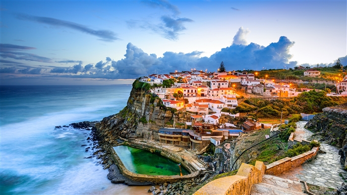 Azenhas do Mar Coastal Village at Sunset 4k