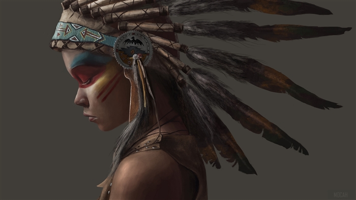 Native American Girl with Feather Headdress 4K