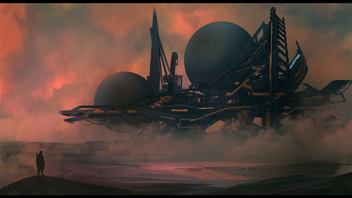 Sci-fi building in smoky atmosphere 4K