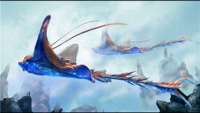 Alien creatures flying in the sky
