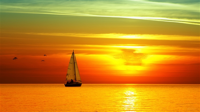 Sailboat on Calm Sea at Sunset 4K