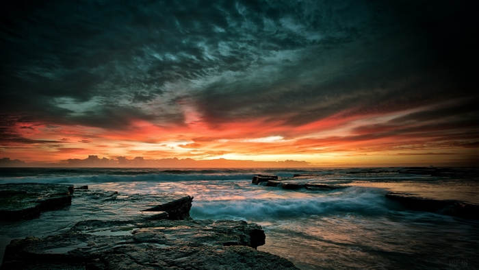 Ocean Sunset with Rocks and Waves 4K