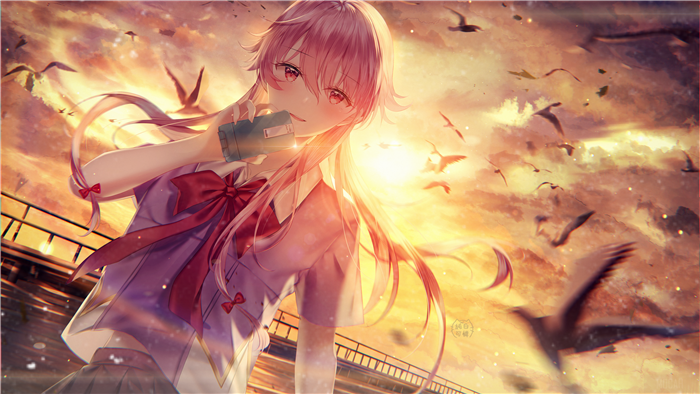 Yuno Gasai from Future Diary holding a camera 4K