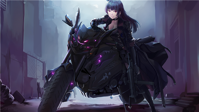 Yoshiko Tsushima on a futuristic motorcycle