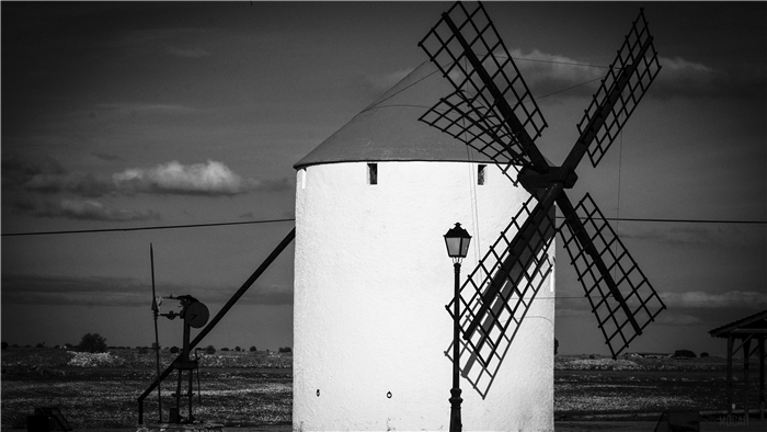 Windmill with Lamp Post in Albacete, Castilla la Mancha, Spain 4K