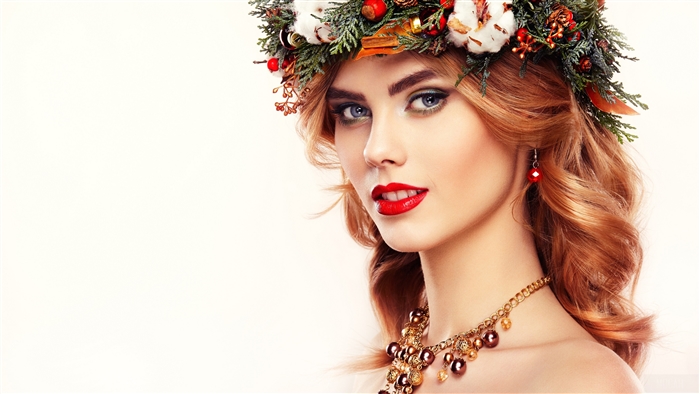 Redhead Woman with Wreath and Necklace