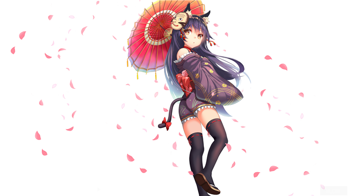 Anime girl with cat ears and umbrella
