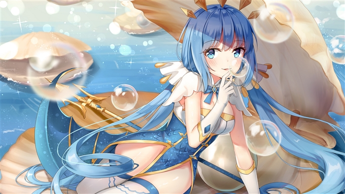 Girl with Blue Hair and Crown in a Seashell 4K