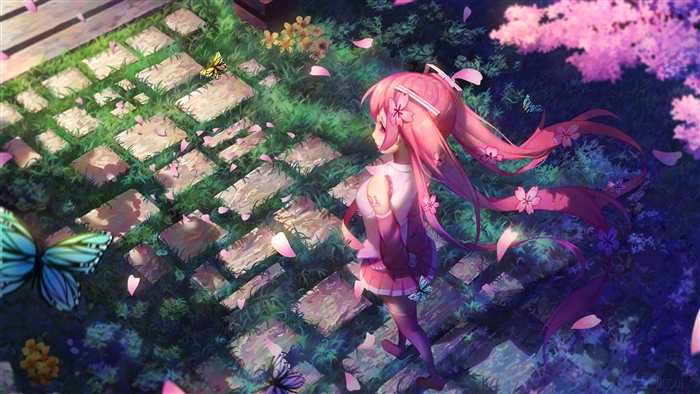 Hatsune Miku in a Cherry Blossom Garden 4K