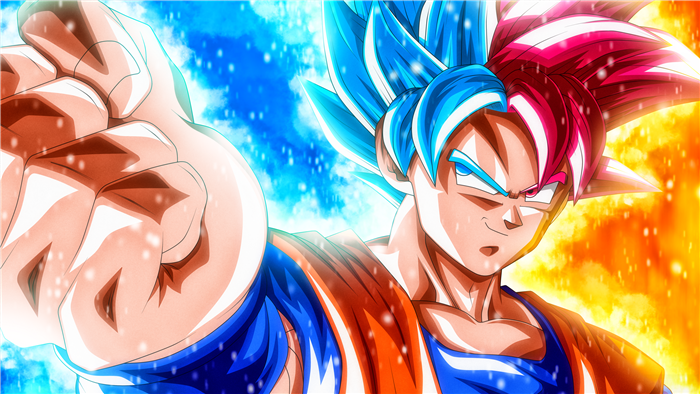 Goku Powerful Pose with Blue and Red Aura 4K