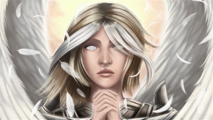 Angel with white wings and armor