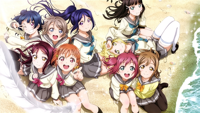 Love Live! Sunshine!! girls on a beach 4K