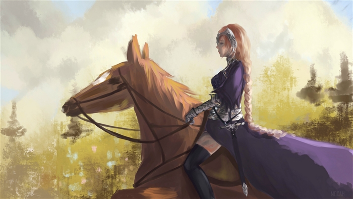 Jeanne d'Arc from Fate/Grand Order on horseback