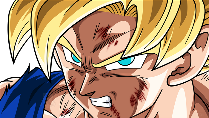 Goku from Dragon Ball Z with battle scars