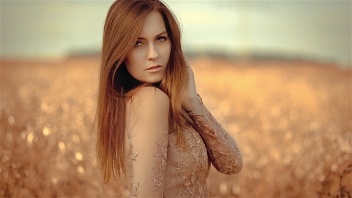 Redhead Woman Model Outdoors in Warm Light