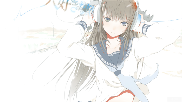 Girl with headphones in sailor uniform