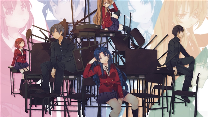 Toradora! characters with chairs and desks 4K