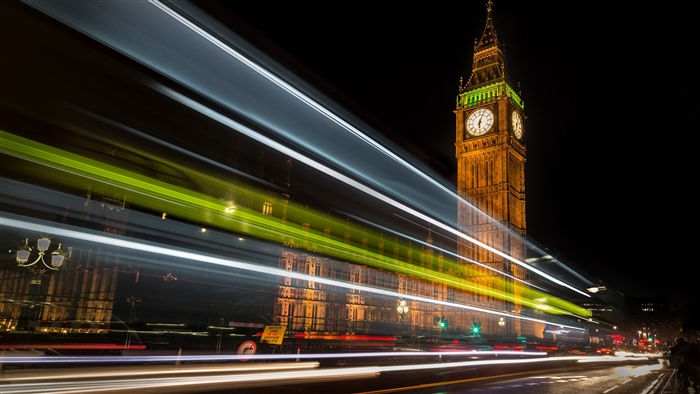 Big Ben at Night with Light Trails