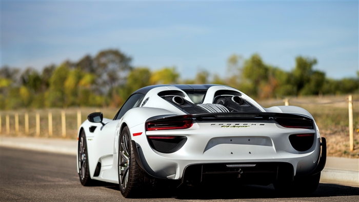 White Porsche 918 Spyder Supercar on Road 4K