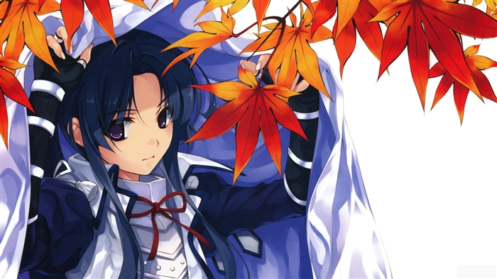 Girl with Blue Hair and Autumn Leaves 4K