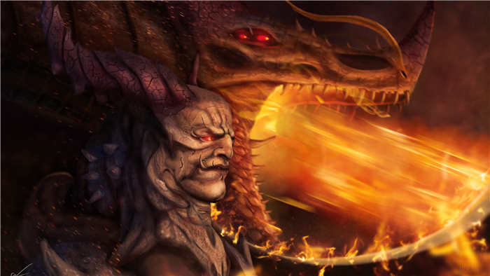 Demon and Dragon Breathing Fire