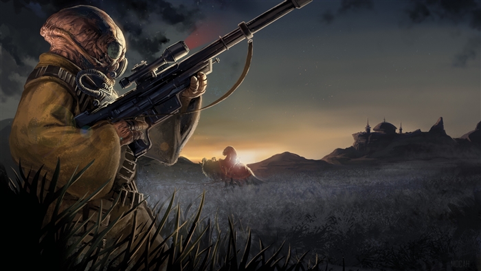 Star Wars 4K landscape with a Rodian sniper
