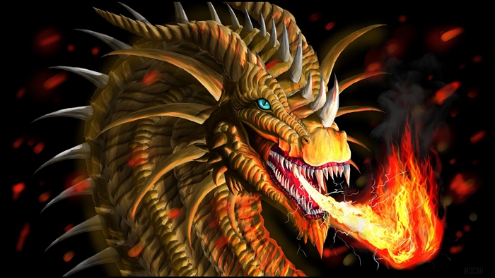 Golden Dragon Breathing Fire 4K
