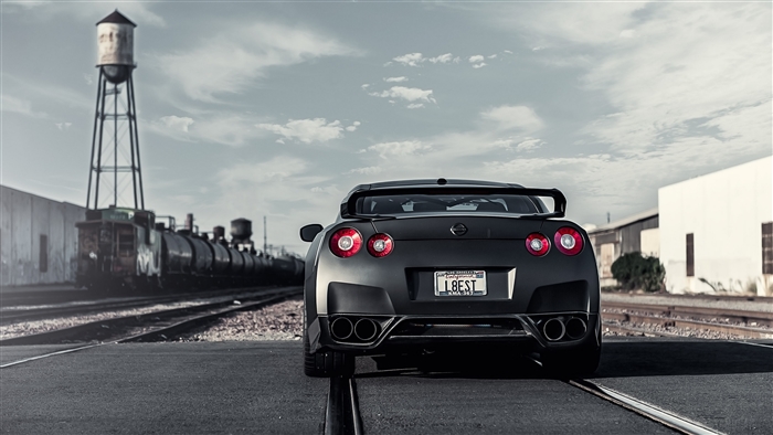 Black Nissan GT-R with "L8EST" license plate