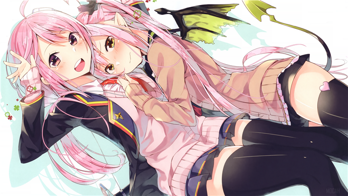 Two anime girls with pink hair
