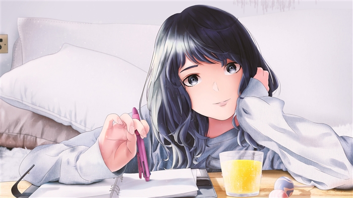 Girl with Pen and Glass 4K
