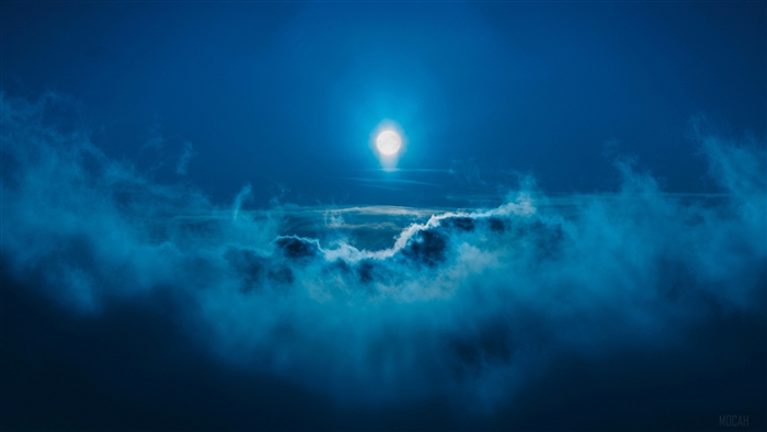 Moonlit clouds over the ocean 4K