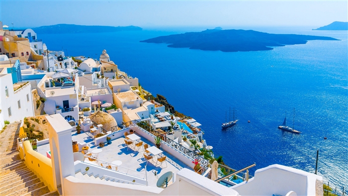 Santorini 4K Greece Ocean Horizon