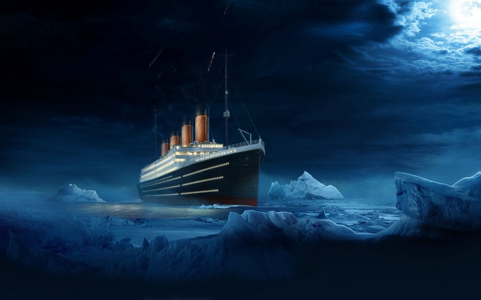Titanic Ship Sailing at Night on Water
