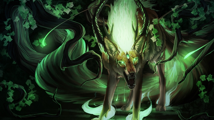 Creature with horns and glowing green accents