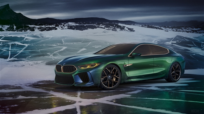 Green BMW M8 Gran Coupe Concept Car on Ice