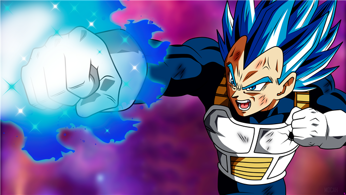 Vegeta from Dragon Ball Z using Super Saiyan Blue