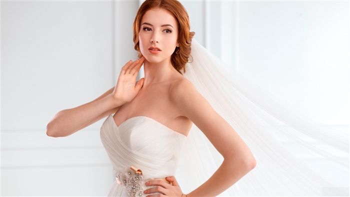 Bride in a white wedding dress with veil 4K