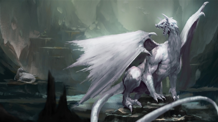 White Dragon in a Cave 4K