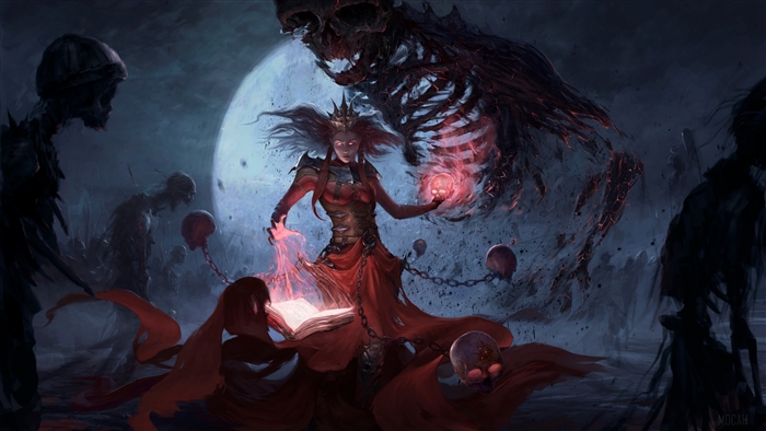 Witch Summoning Skeleton Spirits Under Moonlight 4k