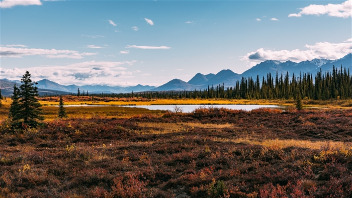 Autumn Landscape with Mountains and Lake